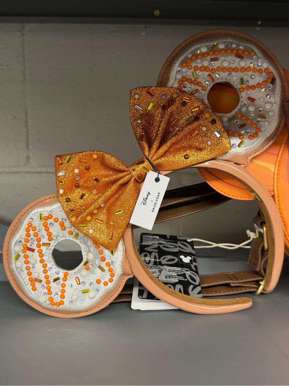 Disney Baublebar Orange Donut Minnie Ears Headband with Glitter Bow